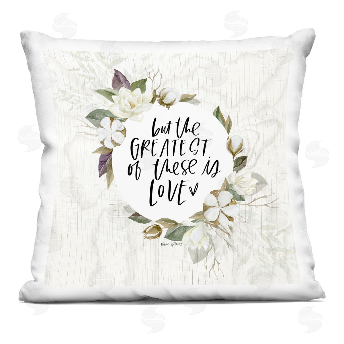 Greatest Love Soft White Rustic Florals Decorative Printed Pillow, Home Decor by Valerie Wieners