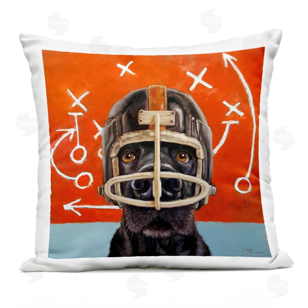 Black Dog Football Helmet Red Sports Plays Outdoor Printed Pillow, Home Decor by Lucia Heffernan