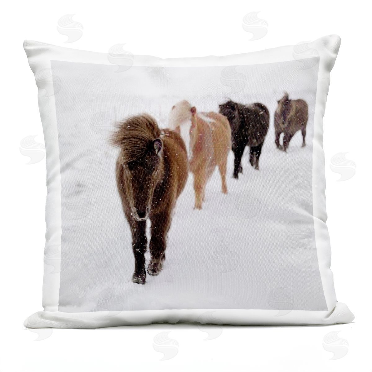 Winter Farm Horses White Winter Scene Outdoor Printed Pillow, Home Decor by Amy Brinkman