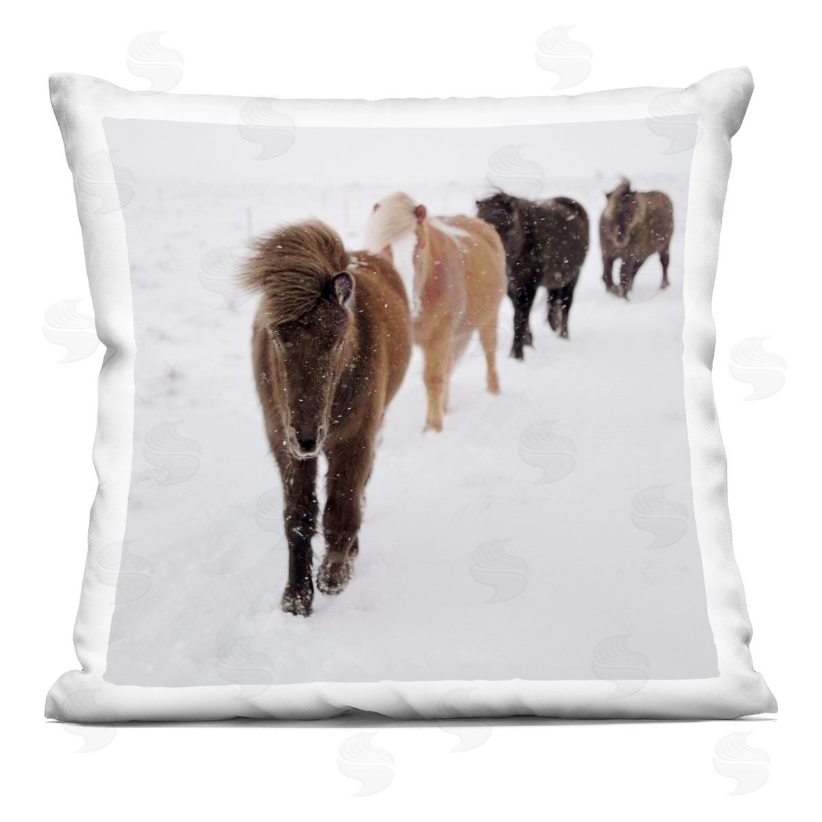Winter Farm Horses White Winter Scene Decorative Printed Pillow, Home Decor by Amy Brinkman