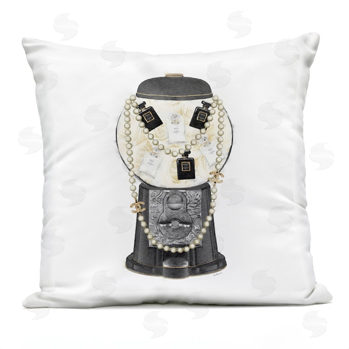 Vintage Glam Gumball Fashion Brand Perfumes Outdoor Printed Pillow, Home Decor by Amanda Greenwood
