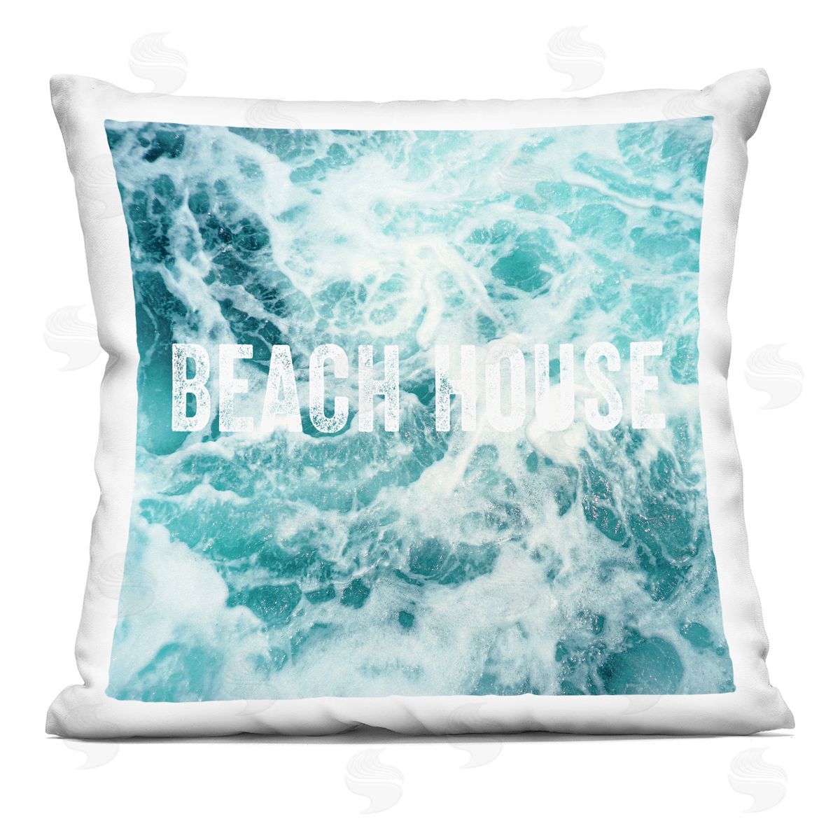 Blue Beach House Ocean Foam Typography Decorative Printed Pillow, Home Decor by Amy Brinkman