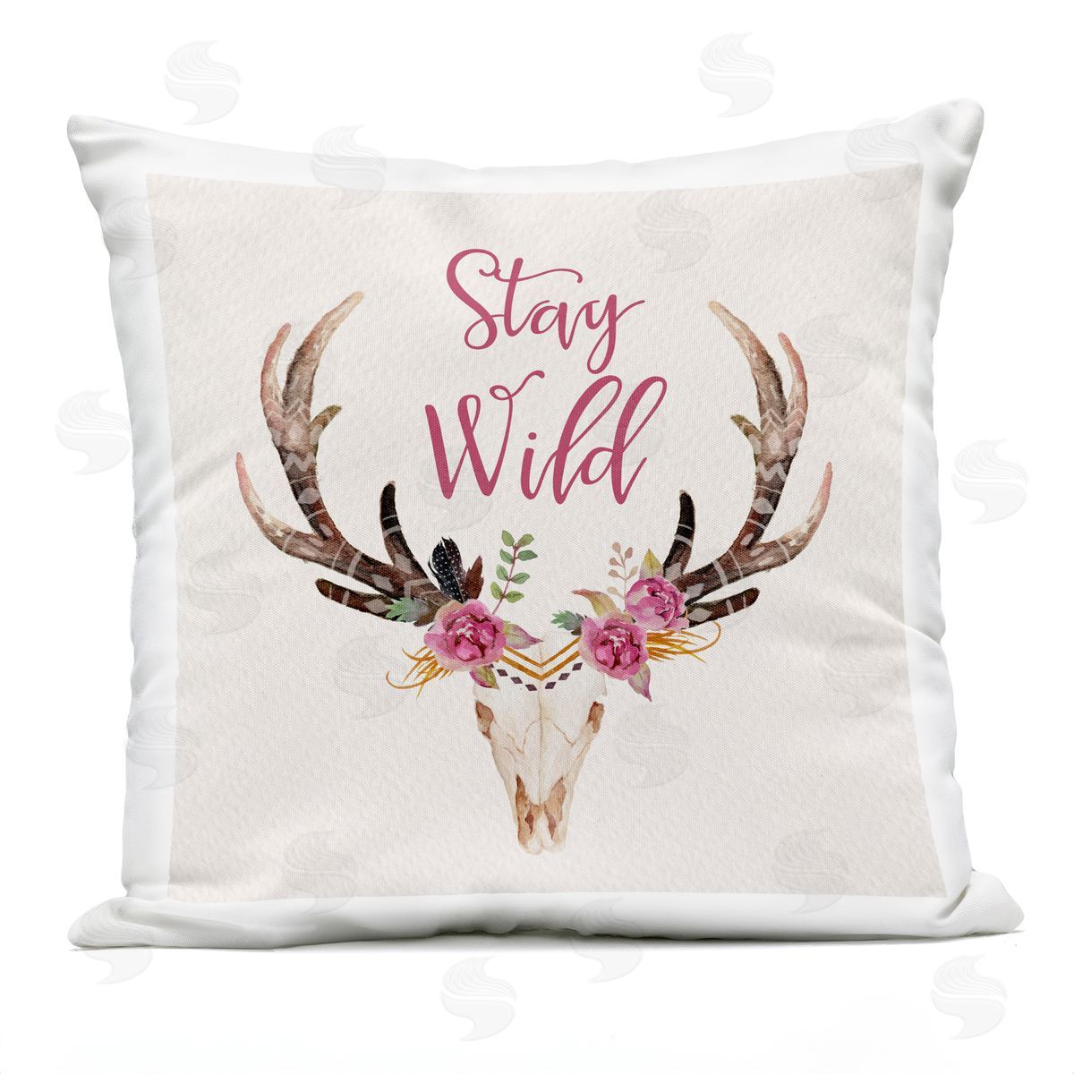 Stay Wild Chic Boho Floral Deer Skull Outdoor Printed Pillow, Home Decor by Amy Brinkman