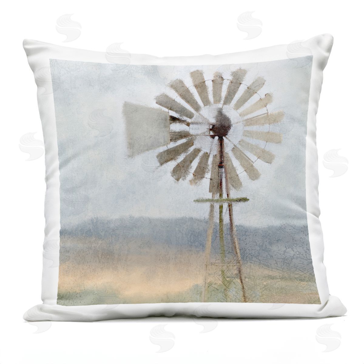 Calm Country Windmill Rural Farm Scene Outdoor Printed Pillow, Home Decor by Kimberly Allen