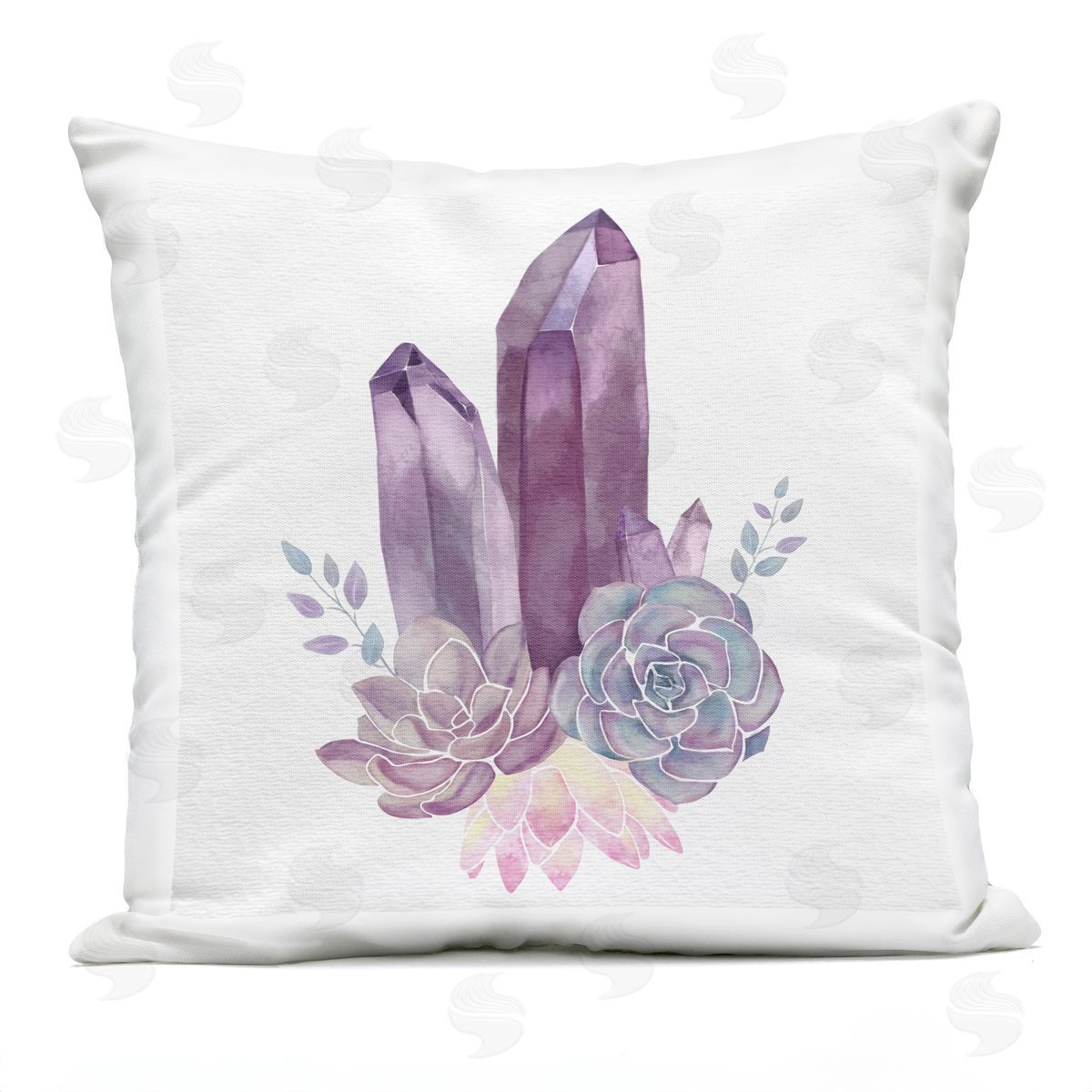 Purple Amethyst Crystal Shapes Succulent Blossoms Outdoor Printed Pillow, Home Decor by Ziwei Li
