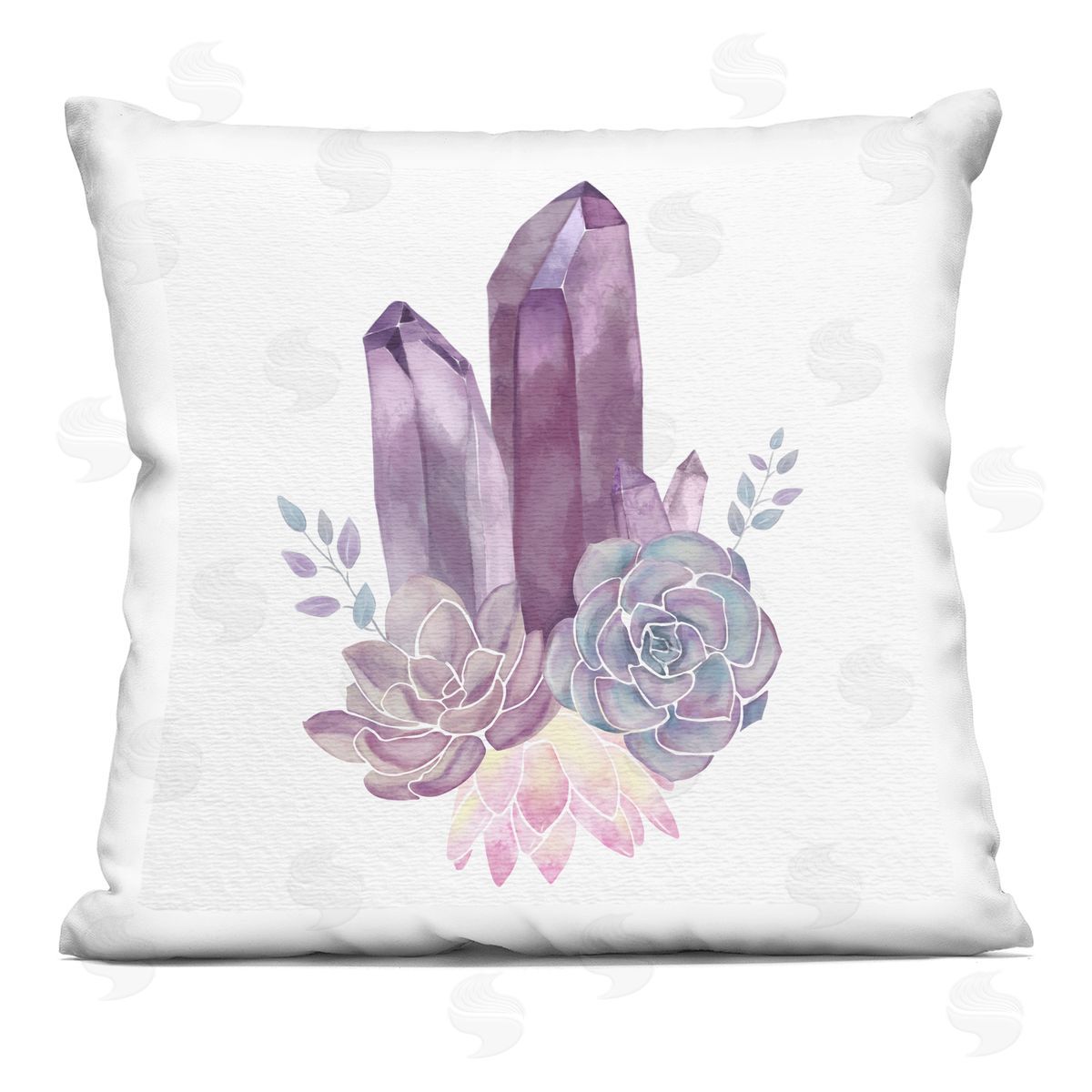 Purple Amethyst Crystal Shapes Succulent Blossoms Decorative Printed Pillow, Home Decor by Ziwei Li