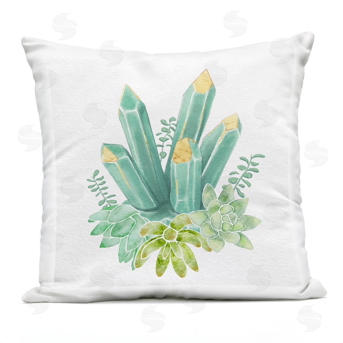 Green Crystal Shards Blooming Succulent Plants Outdoor Printed Pillow, Home Decor by Ziwei Li