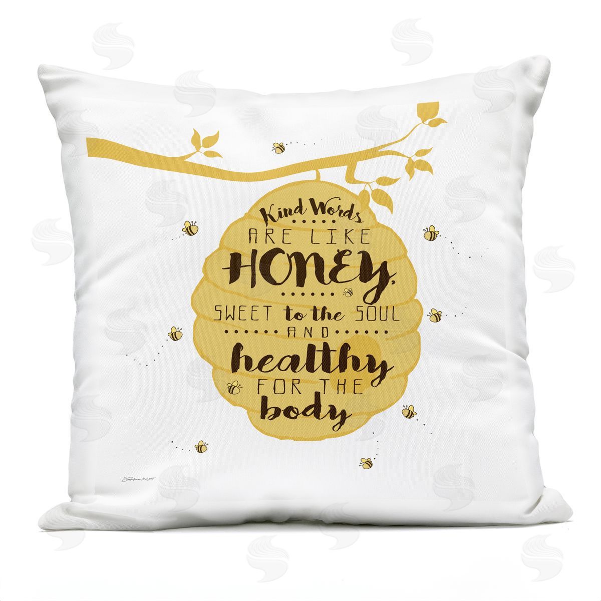 Kind Words Inspirational Beehive Honey Bees Outdoor Printed Pillow, Home Decor by Stephanie Workman Marrott
