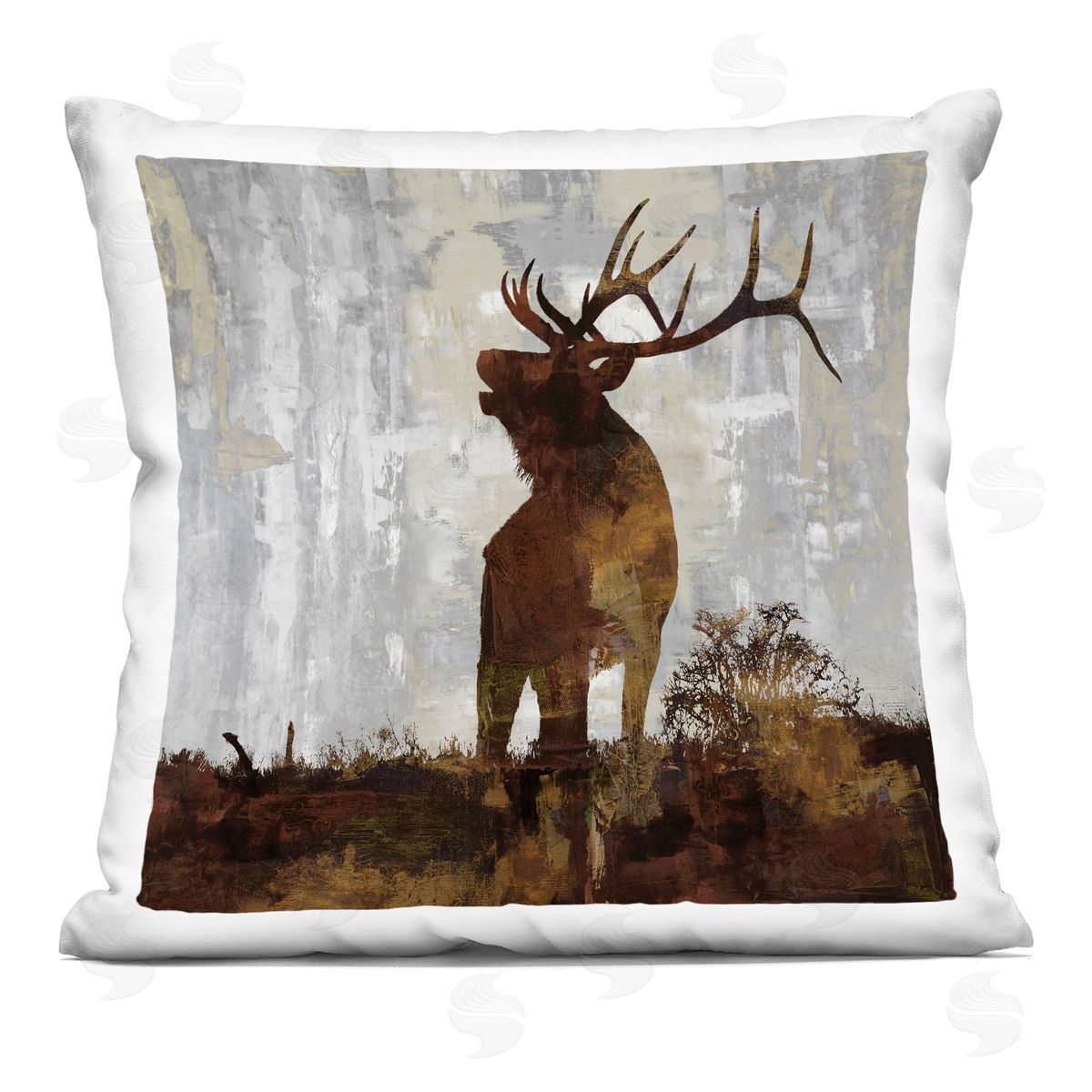 stupell industries Carl Colburn | Brown Rustic Buck Deer Forest Nature Printed Throw Pillow
