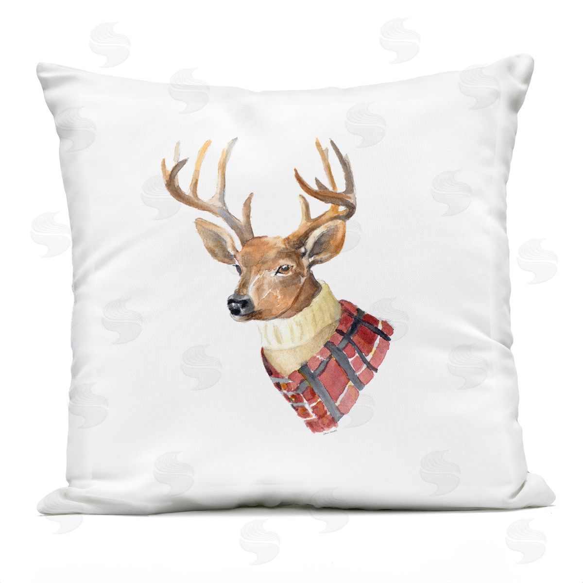 Casual Deer Wearing Winter Red Plaid Coat Outdoor Printed Pillow, Home Decor by Lanie Loreth