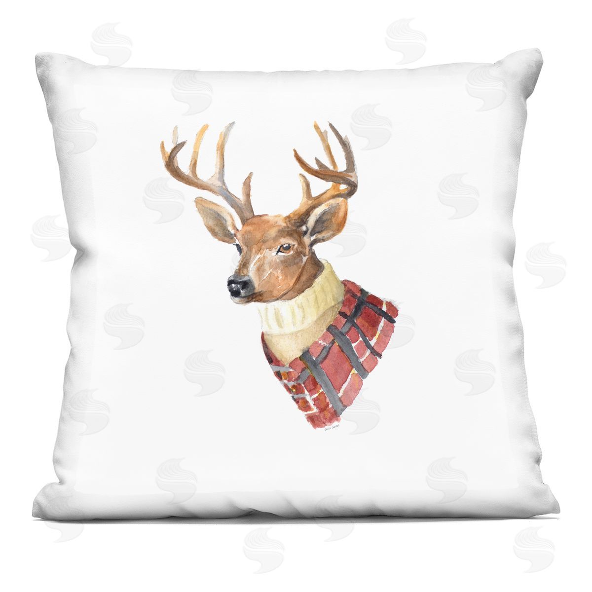 Casual Deer Wearing Winter Red Plaid Coat Decorative Printed Pillow, Home Decor by Lanie Loreth