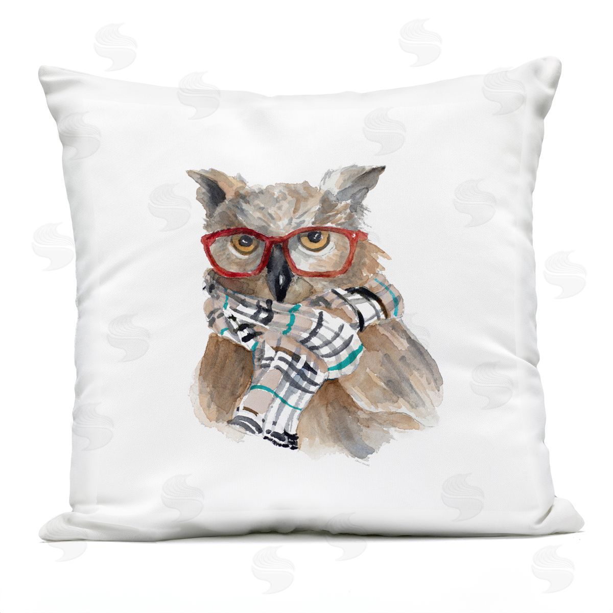 Intelligent Owl Red Glasses Plaid Scarf Outdoor Printed Pillow, Home Decor by Lanie Loreth