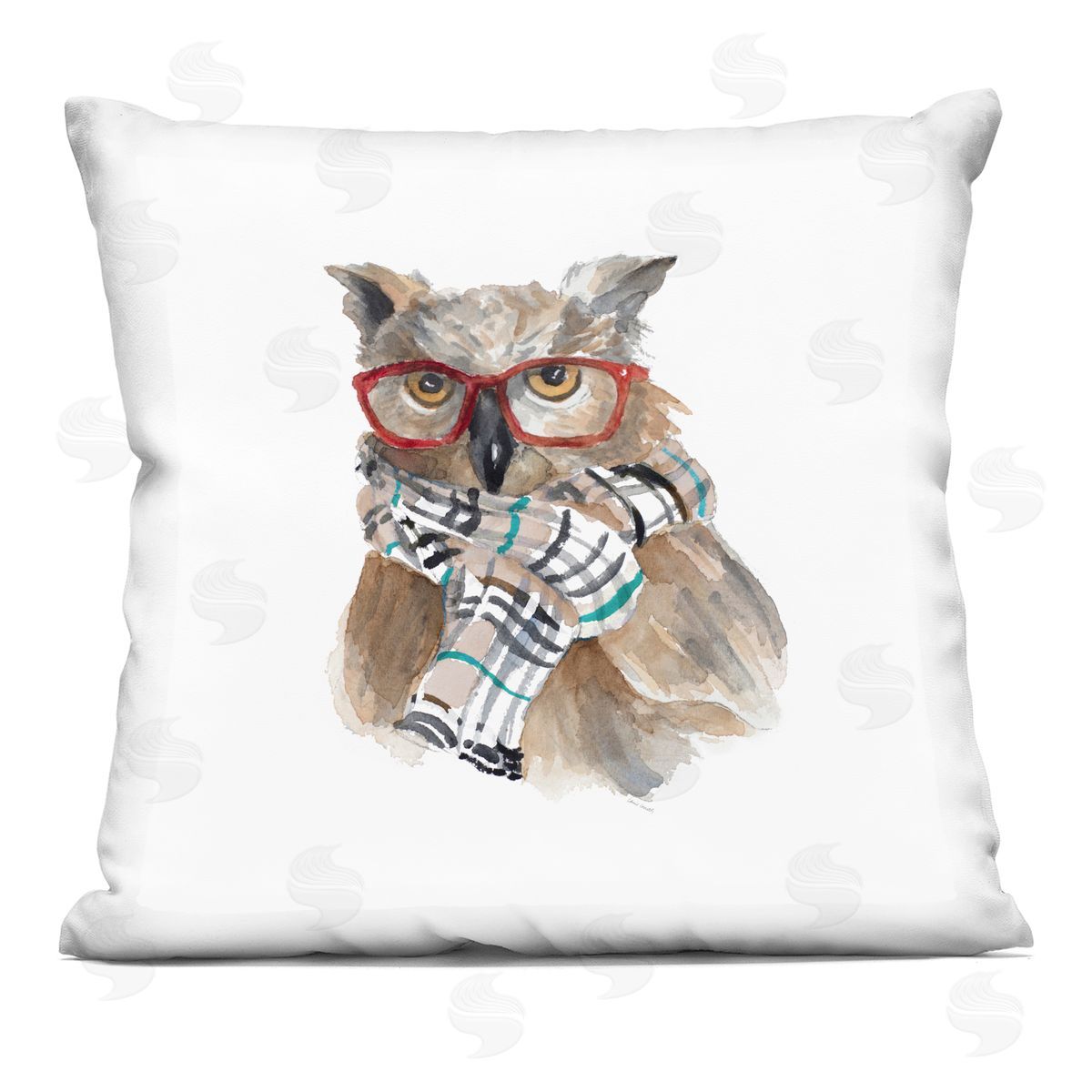 Intelligent Owl Red Glasses Plaid Scarf Decorative Printed Pillow, Home Decor by Lanie Loreth