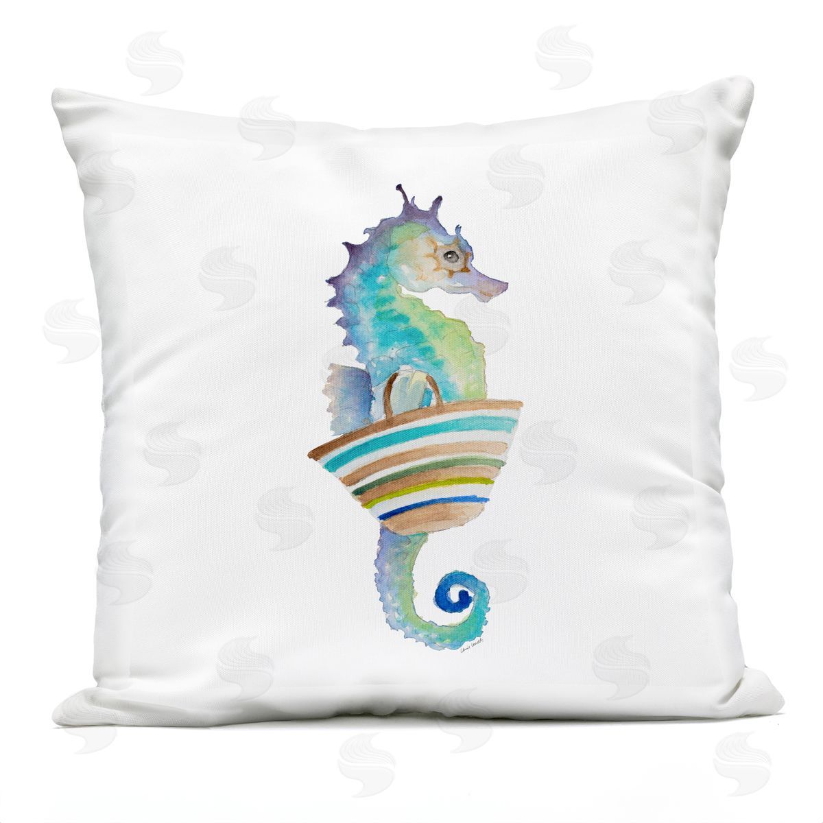 Blue Ombre Seahorse Aquatic Beach Animal Outdoor Printed Pillow, Home Decor by Lanie Loreth