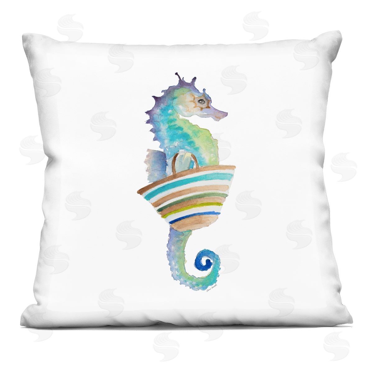 Blue Ombre Seahorse Aquatic Beach Animal Decorative Printed Pillow, Home Decor by Lanie Loreth