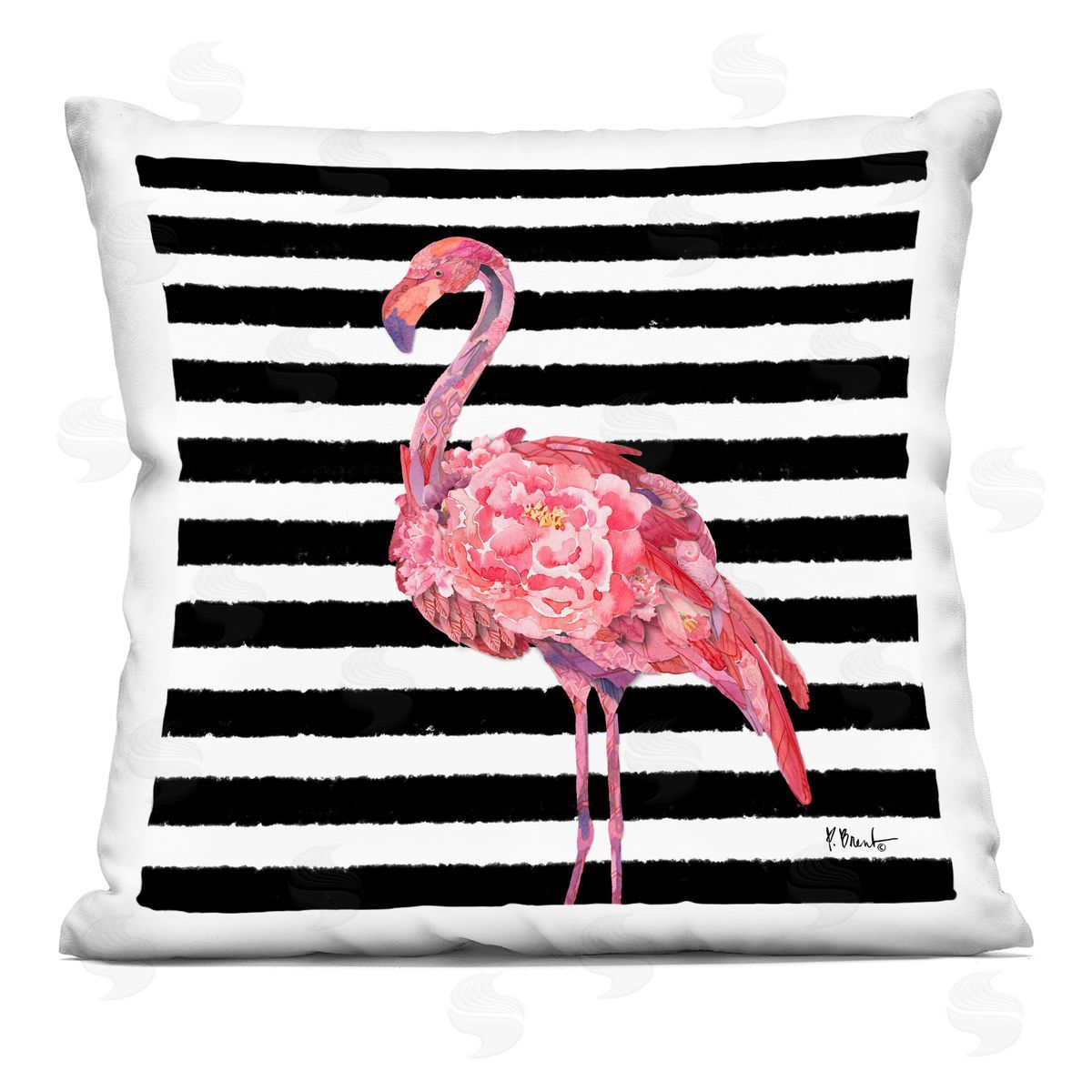 Bold Flamingo Flower Stripes Decorative Printed Pillow, Home Decor by Paul Brent