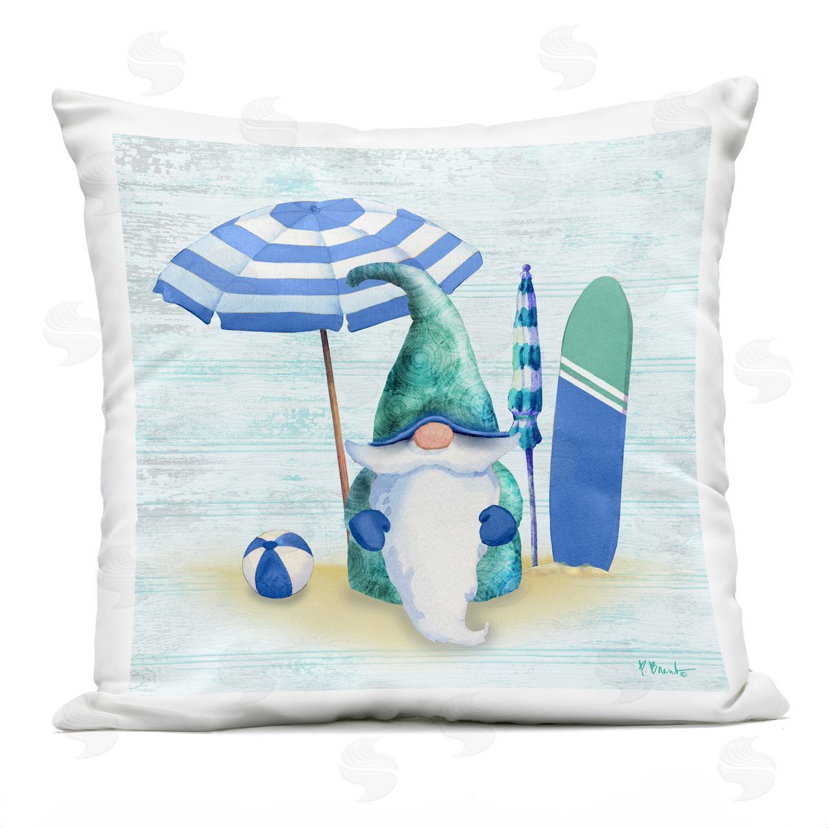 Nautical Seaside Beach Gnome Outdoor Printed Pillow, Home Decor by Paul Brent