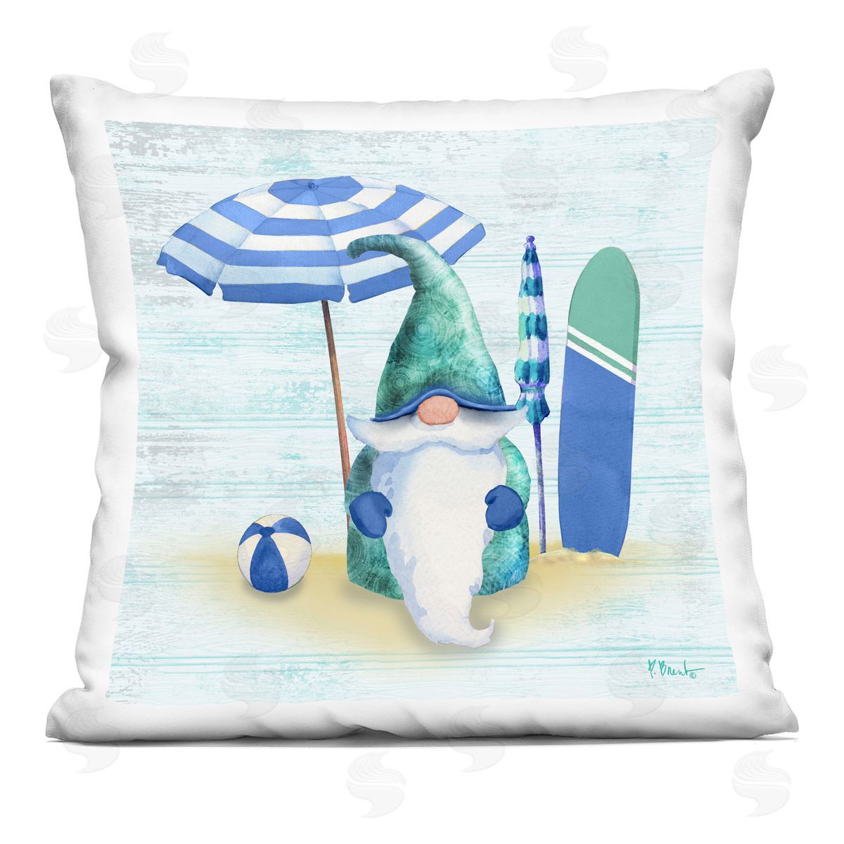 Nautical Seaside Beach Gnome Decorative Printed Pillow, Home Decor by Paul Brent