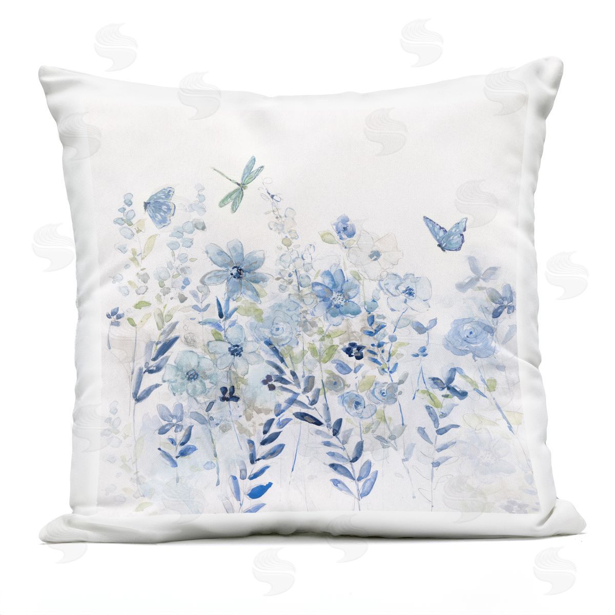 Blue Wildflower Meadow Nature Outdoor Printed Pillow, Home Decor by Sally Swatland