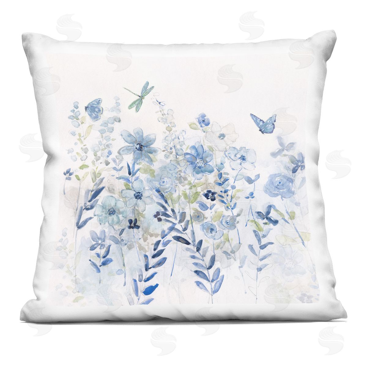Blue Wildflower Meadow Nature Decorative Printed Pillow, Home Decor by Sally Swatland
