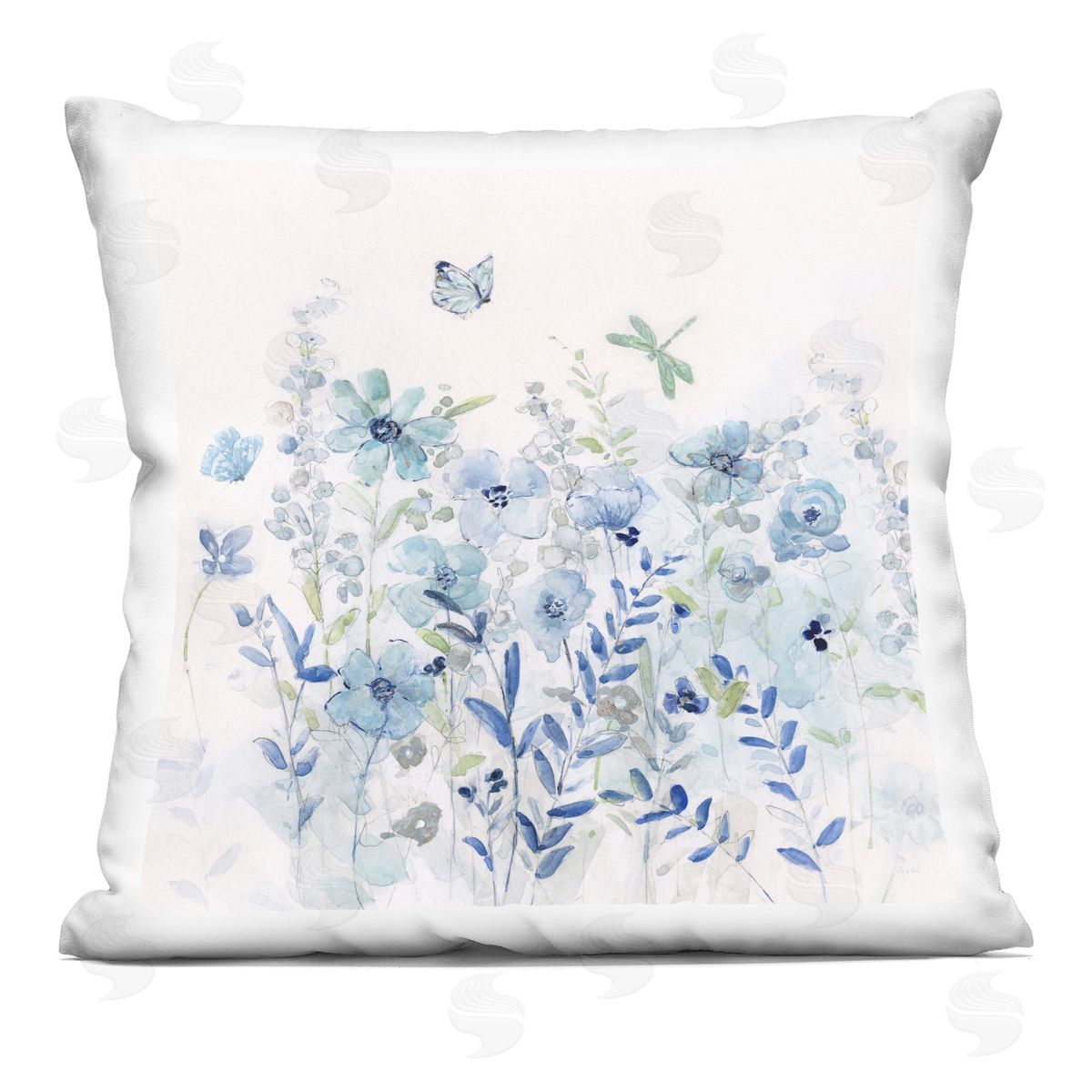 Delicate Floral Butterfly Meadow Decorative Printed Pillow, Home Decor by Sally Swatland