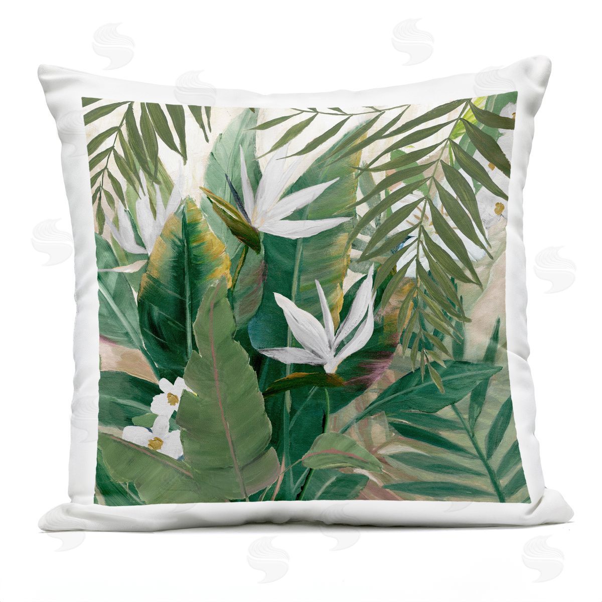 Tropical Vegetation Bird of Paradise Outdoor Printed Pillow, Home Decor by Nan