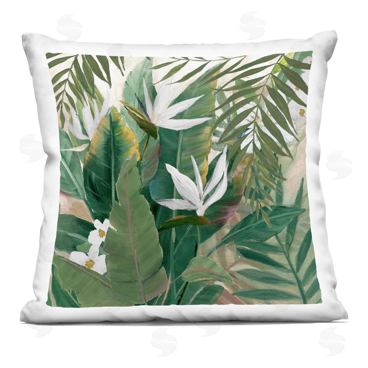 Tropical Vegetation Bird of Paradise Decorative Printed Pillow, Home Decor by Nan