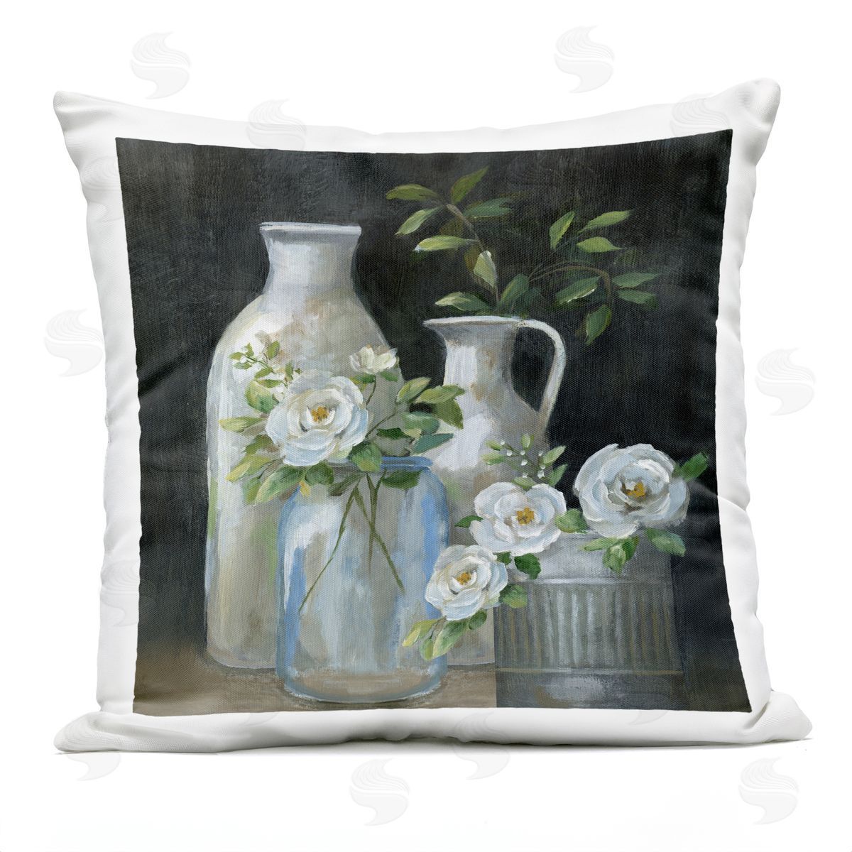 Traditional Country Florals Bouquet Outdoor Printed Pillow, Home Decor by Nan