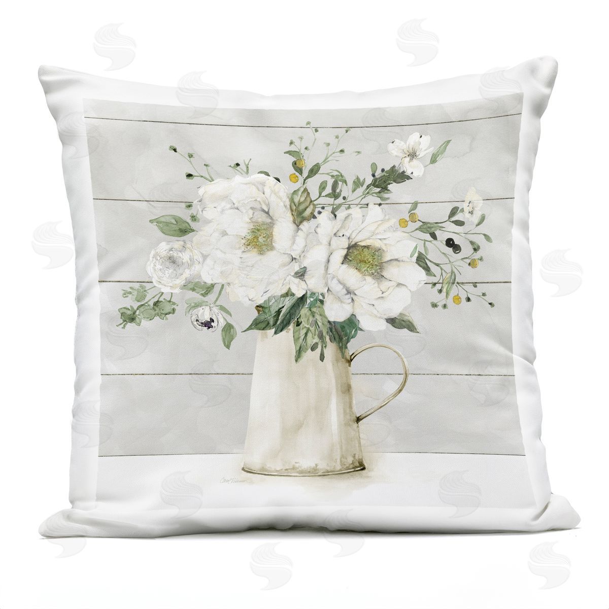 Country Floral Milk Jug Outdoor Printed Pillow, Home Decor by Carol Robinson