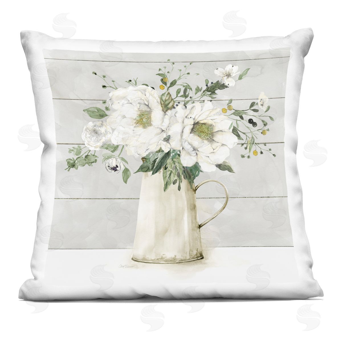 Country Floral Milk Jug Decorative Printed Pillow, Home Decor by Carol Robinson