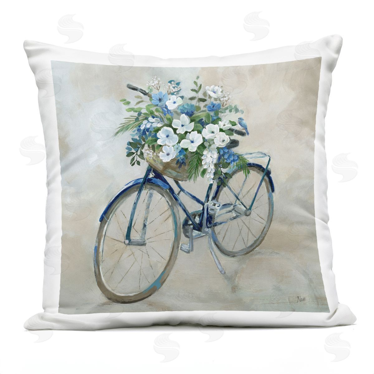Floral Bike Basket Bouquet Outdoor Printed Pillow, Home Decor by Nan