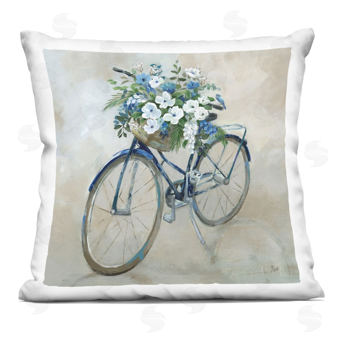 Floral Bike Basket Bouquet Decorative Printed Pillow, Home Decor by Nan