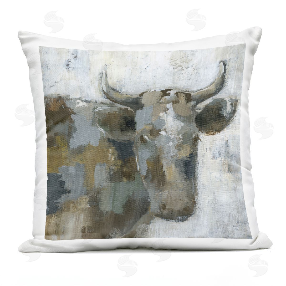 Abstract Rustic Cattle Portrait Outdoor Printed Pillow, Home Decor by Nan