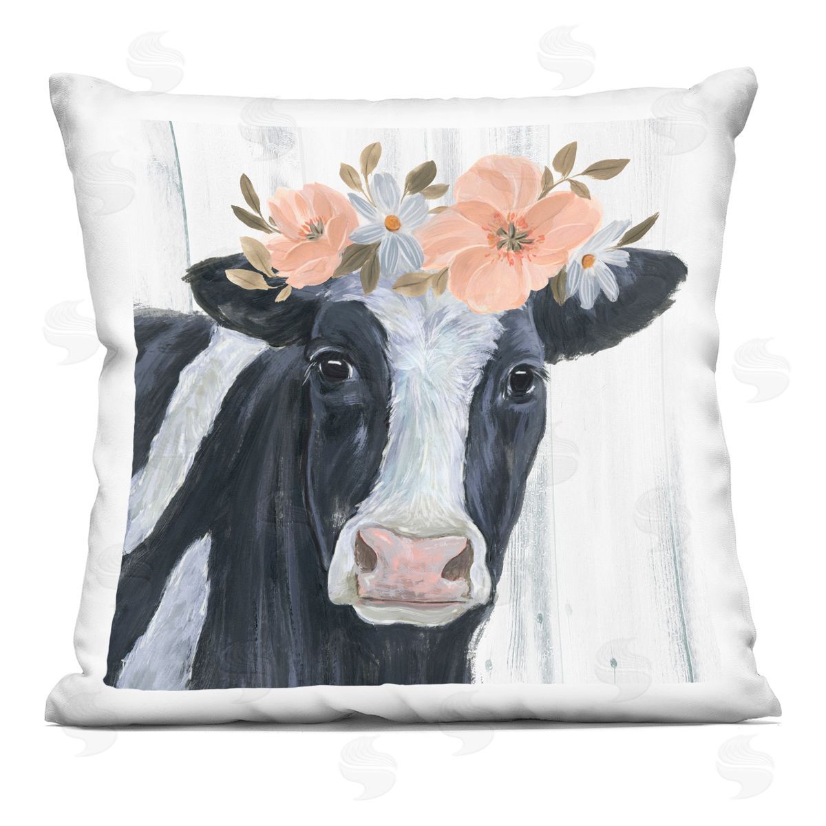 Country Cow Flower Crown Decorative Printed Pillow, Home Decor by Annie Warren
