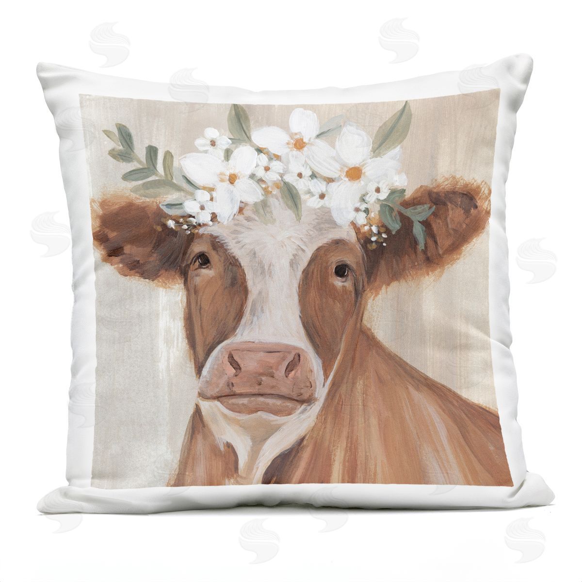 Country Farm Cow Daisies Outdoor Printed Pillow, Home Decor by Annie Warren