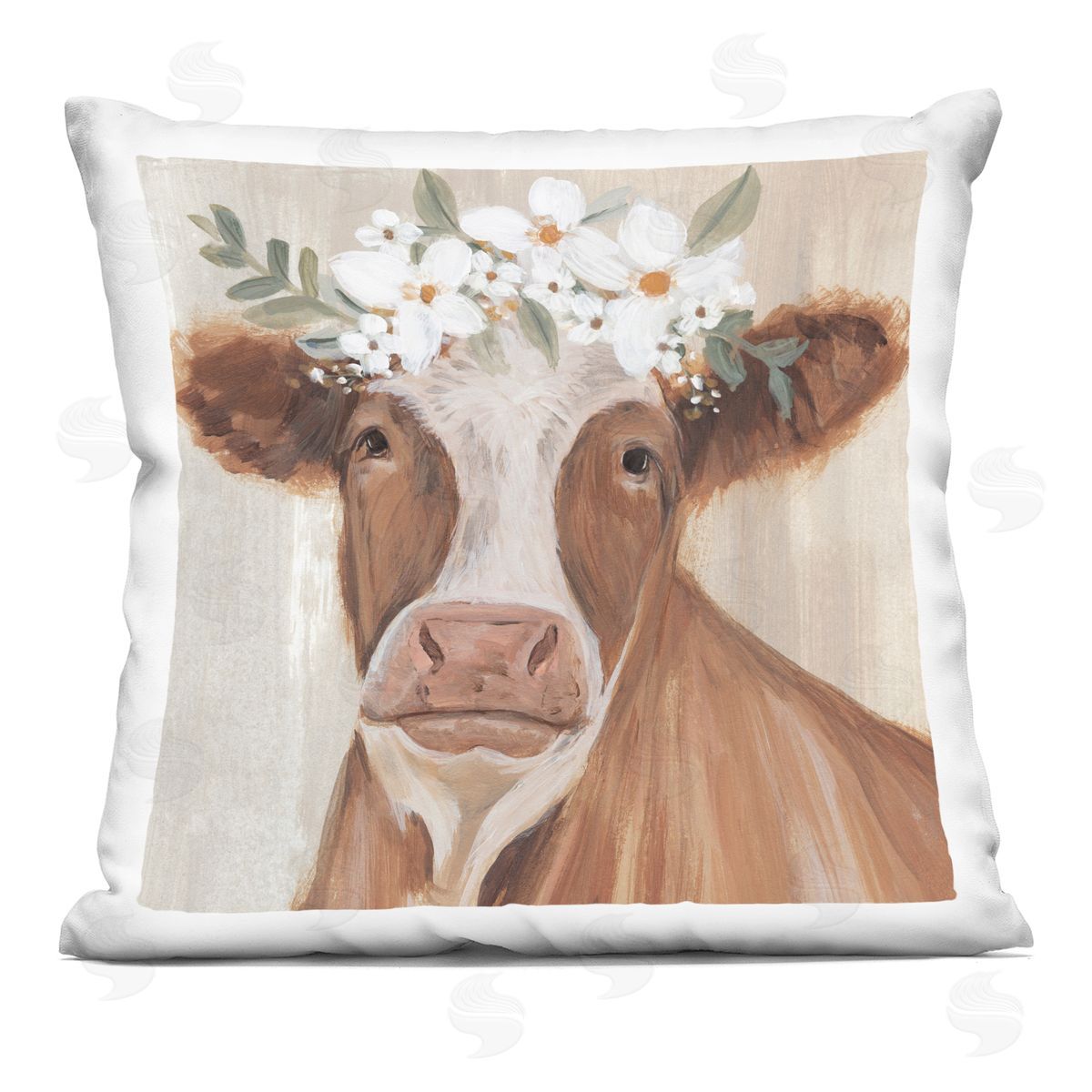 Country Farm Cow Daisies Decorative Printed Pillow, Home Decor by Annie Warren