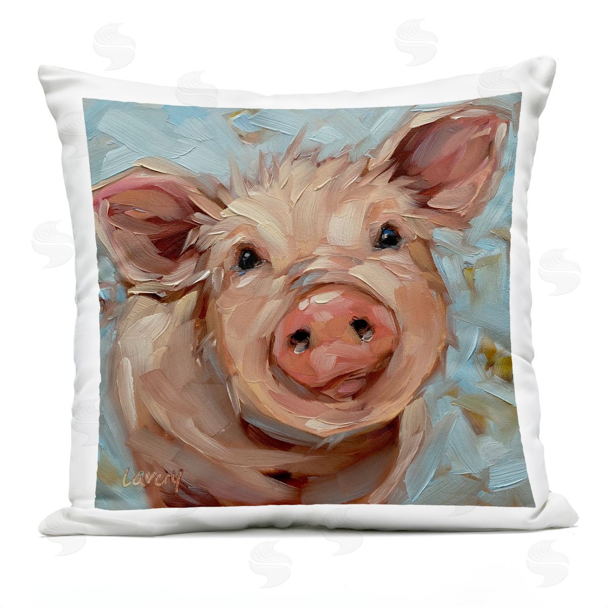 Happy Pig Gazing Animal Outdoor Printed Pillow, Home Decor by Andrea Lavery