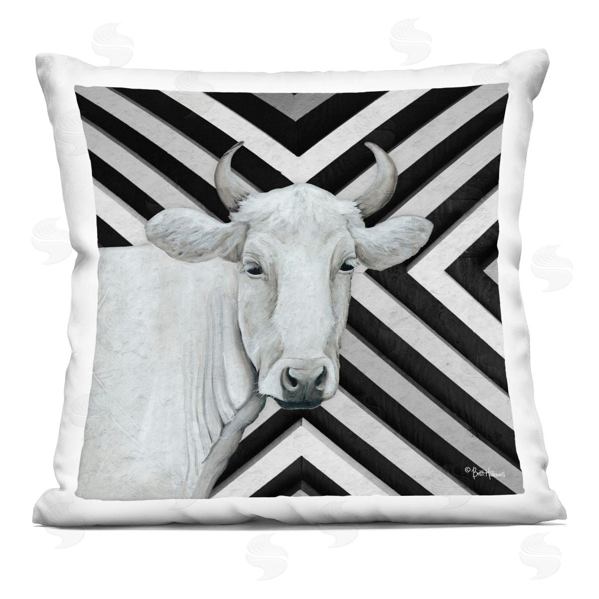 Modern Cow Stripe Pattern Decorative Printed Pillow, Home Decor by Britt Hallowell