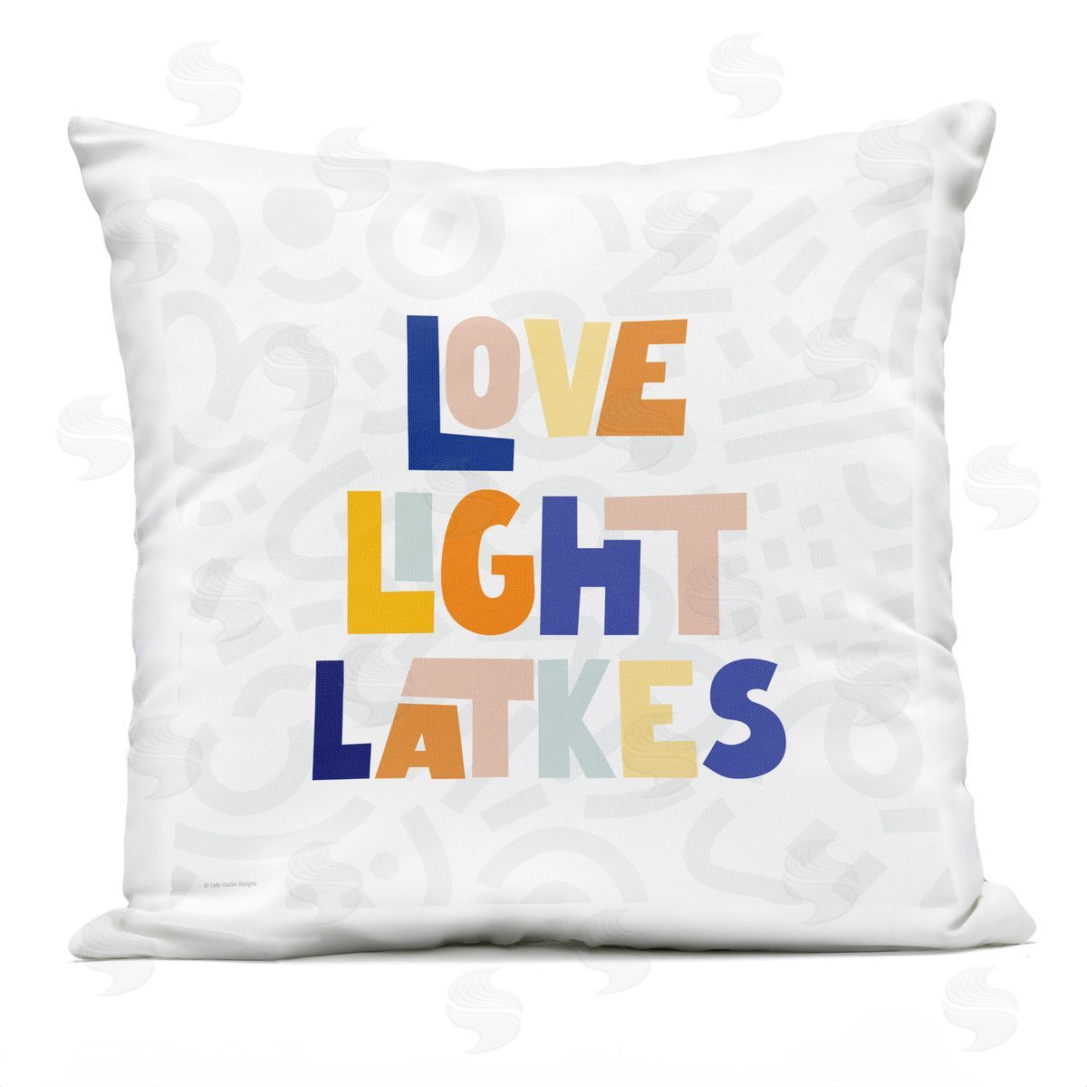 Love Light Latkes Holiday Phrase Outdoor Printed Pillow, Home Decor by Lady Louise Designs