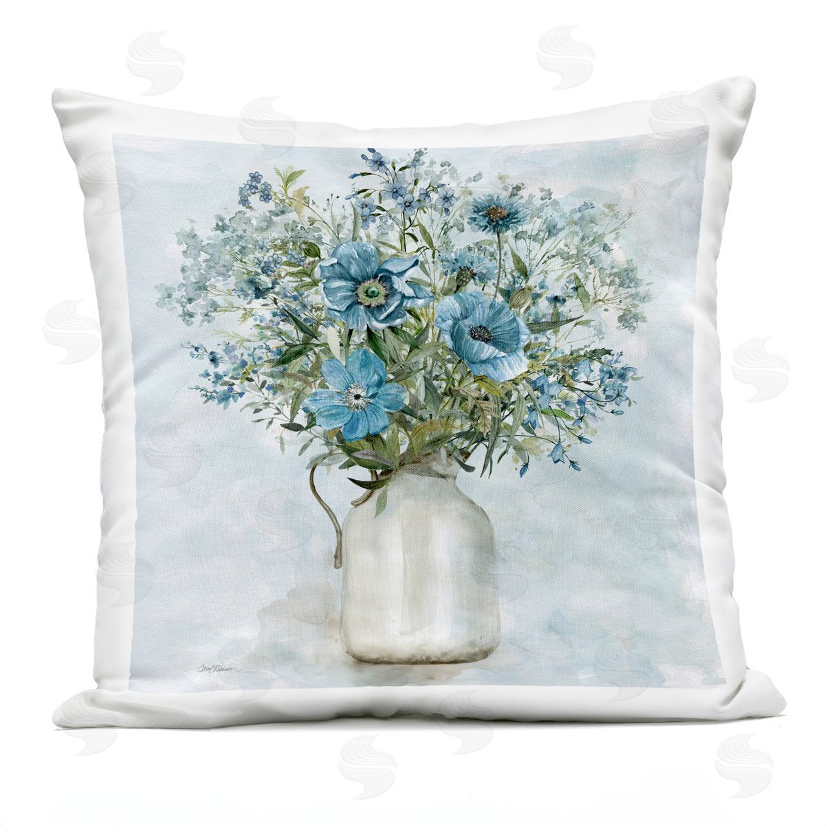 Blue Country Floral Arrangement Outdoor Printed Pillow, Home Decor by Carol Robinson
