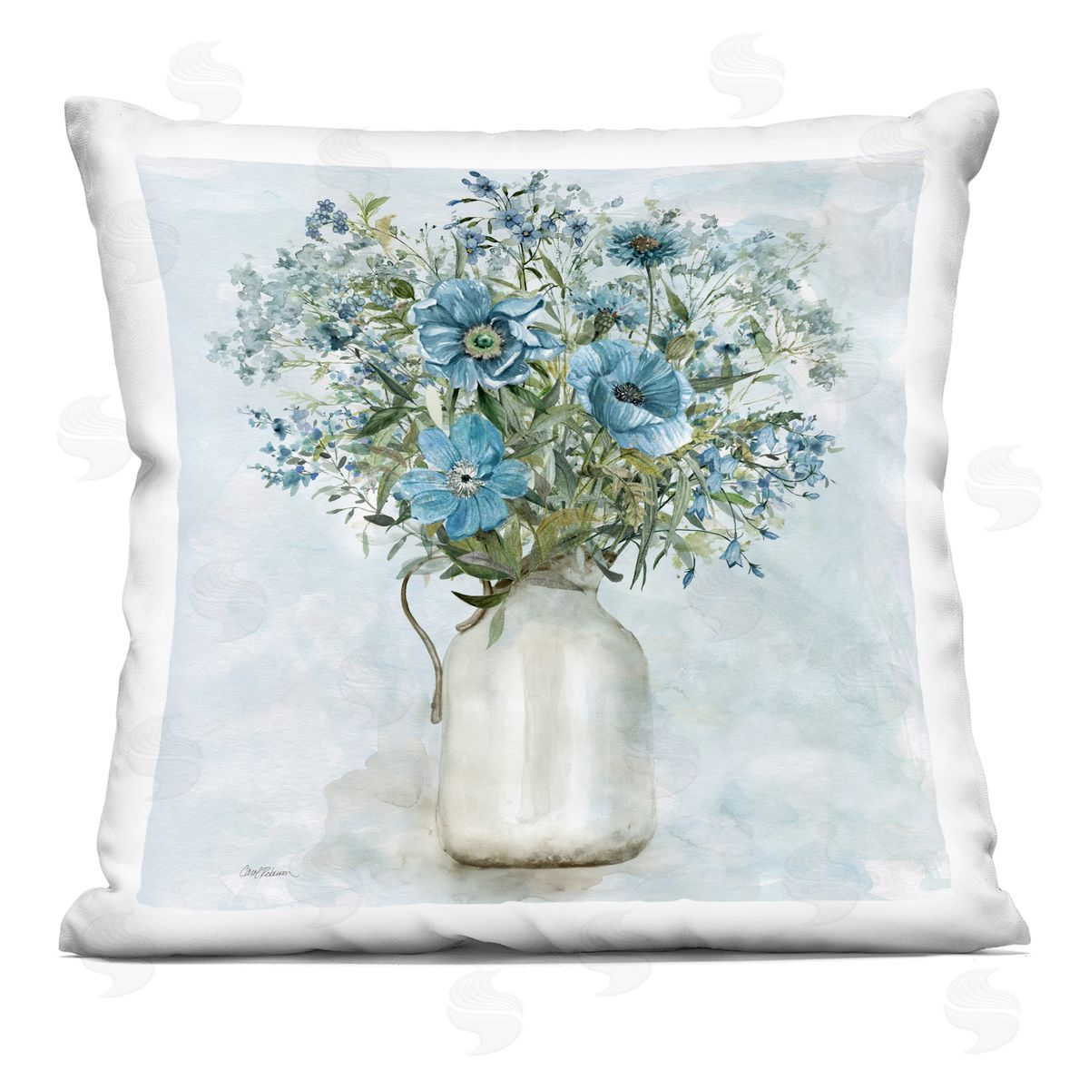 Blue Country Floral Arrangement Decorative Printed Pillow, Home Decor by Carol Robinson