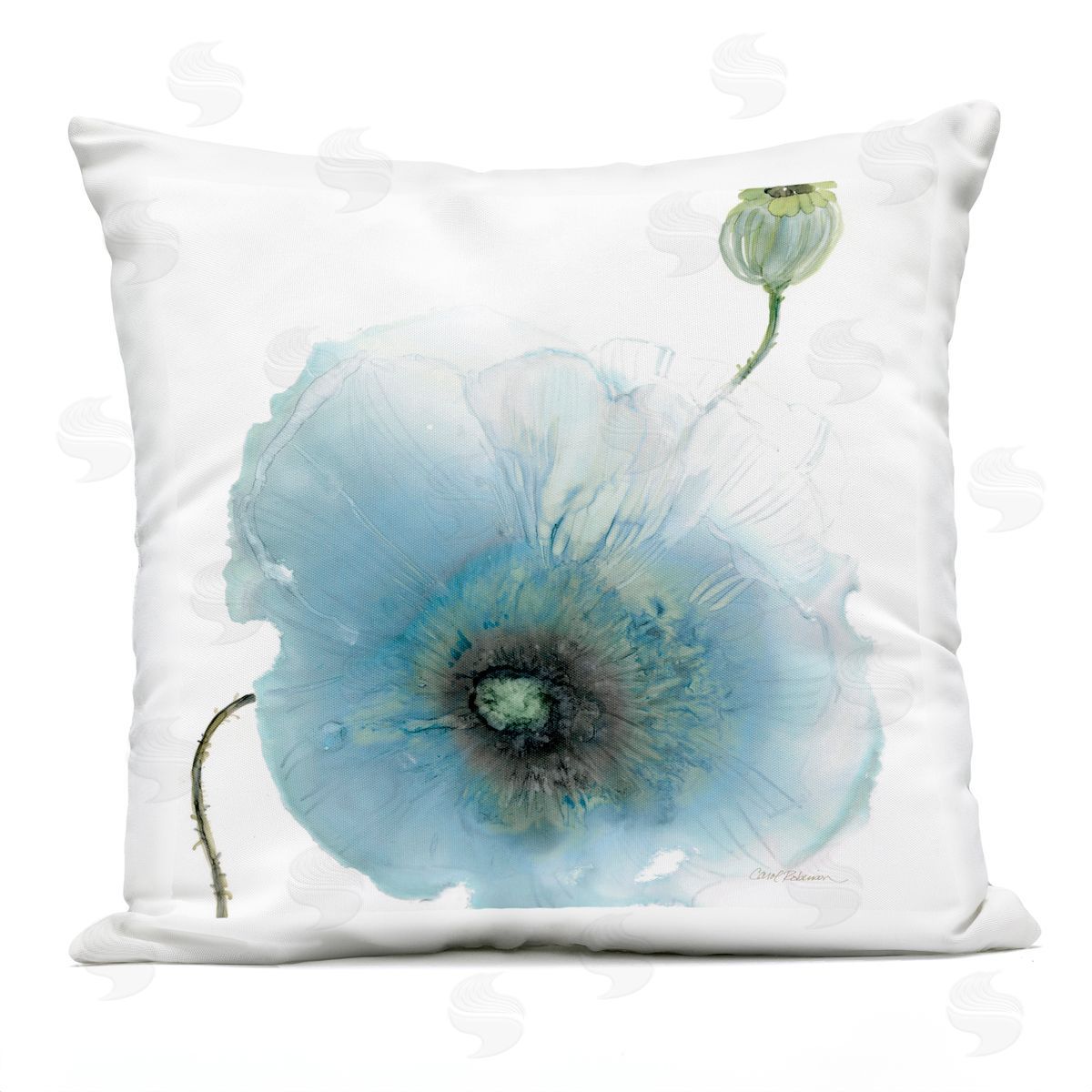 Contemporary Blue Poppy Flower Outdoor Printed Pillow, Home Decor by Carol Robinson