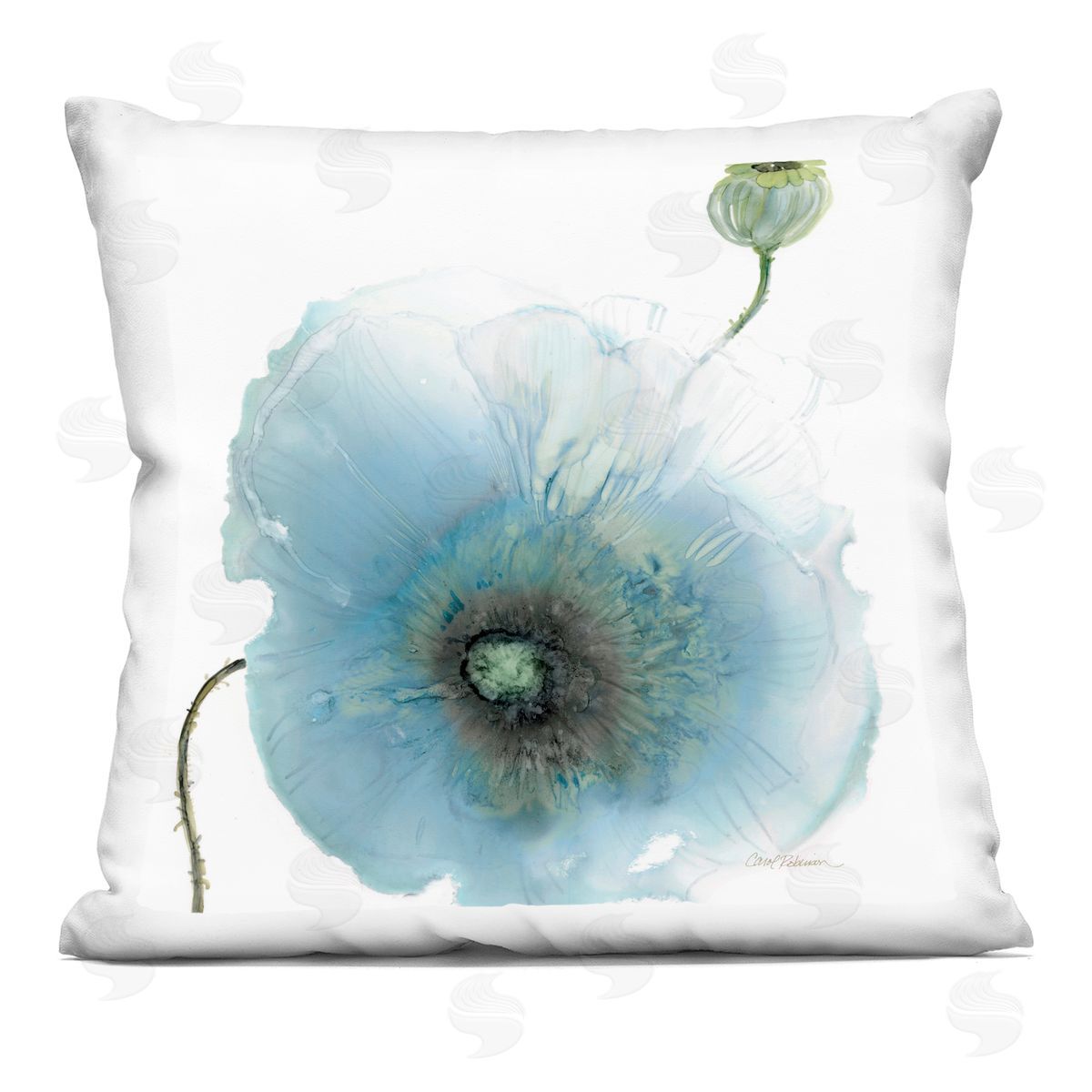 Contemporary Blue Poppy Flower Decorative Printed Pillow, Home Decor by Carol Robinson