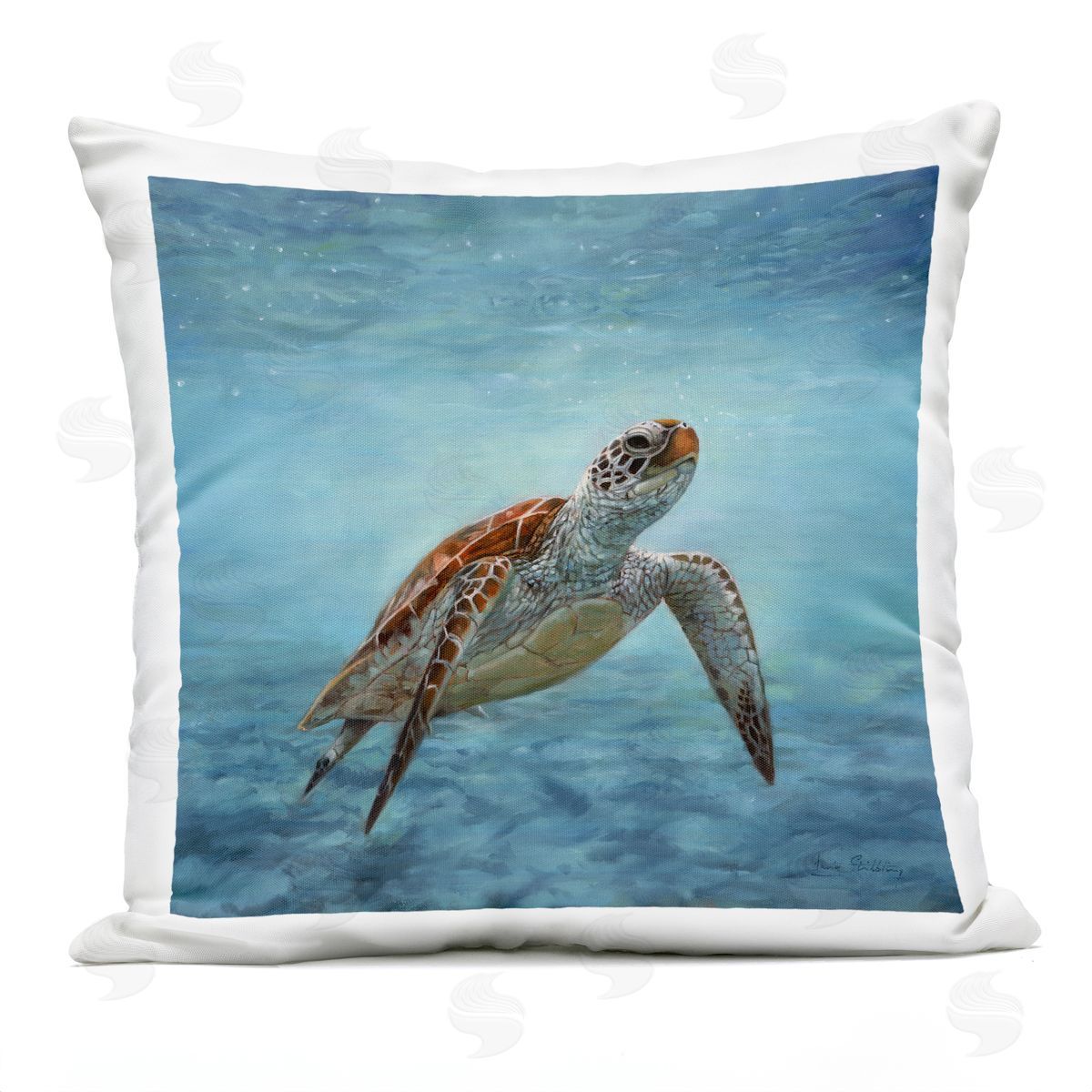 Underwater Turtle Deep Ocean Outdoor Printed Pillow, Home Decor by Dave Stribbling
