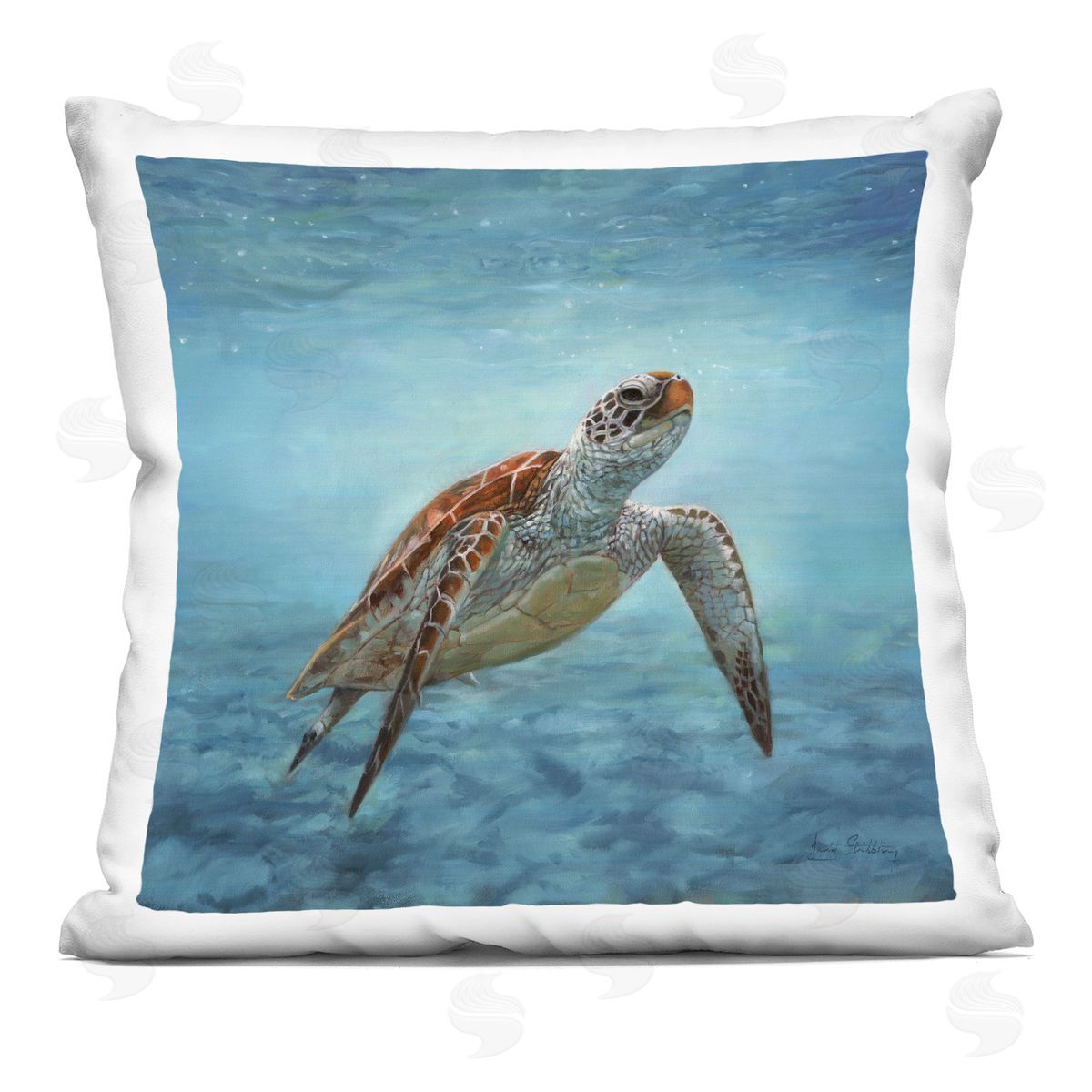Underwater Turtle Deep Ocean Decorative Printed Pillow, Home Decor by Dave Stribbling