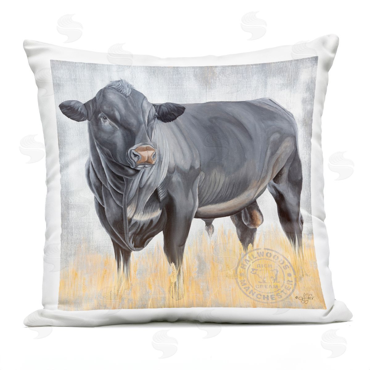 Stoic Black Cattle Bull Outdoor Printed Pillow, Home Decor by Diane Fifer