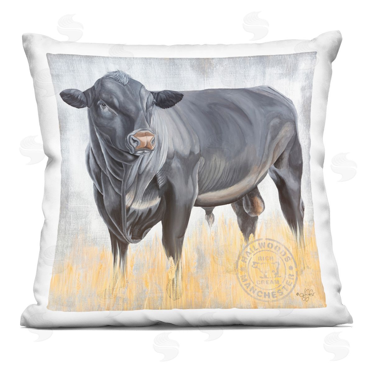 Stoic Black Cattle Bull Decorative Printed Pillow, Home Decor by Diane Fifer