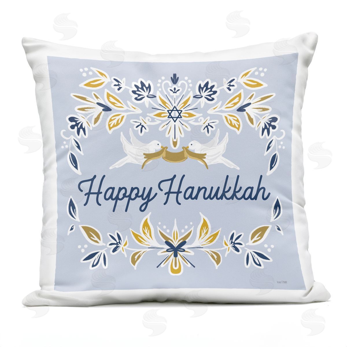 Happy Hanukkah Doves Phrase Outdoor Printed Pillow, Home Decor by House Fenway