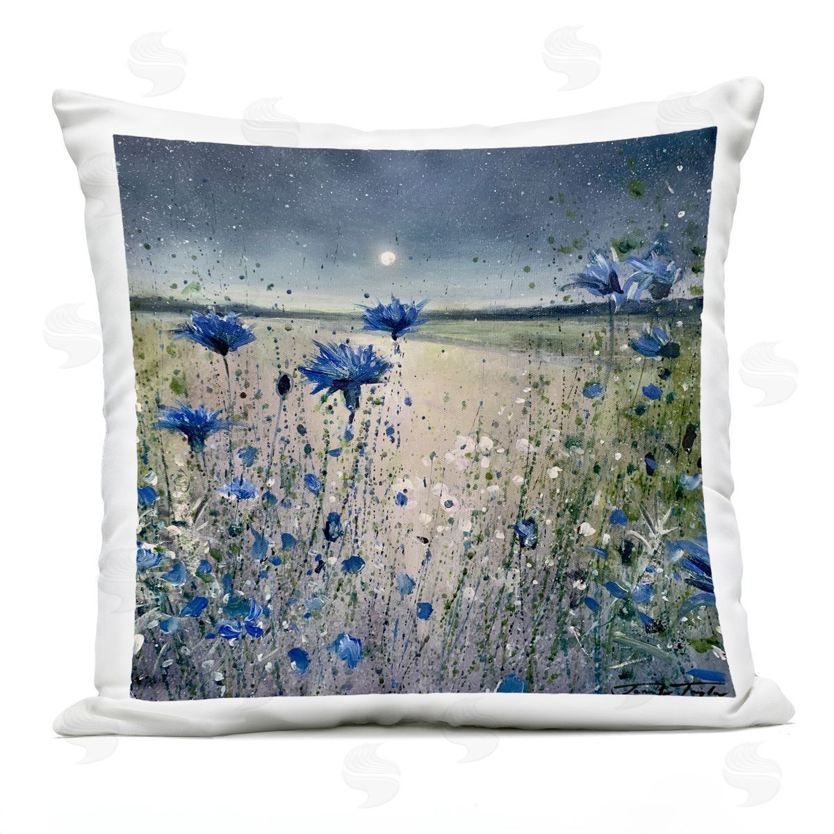 Moonlit Lake Meadow Flowers Outdoor Printed Pillow, Home Decor by Jennifer Taylor Art