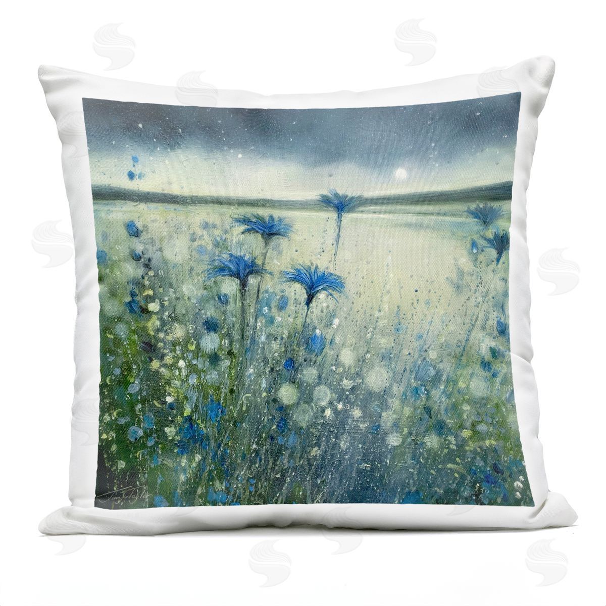 Blooming Flowers Night Moon Outdoor Printed Pillow, Home Decor by Jennifer Taylor Art